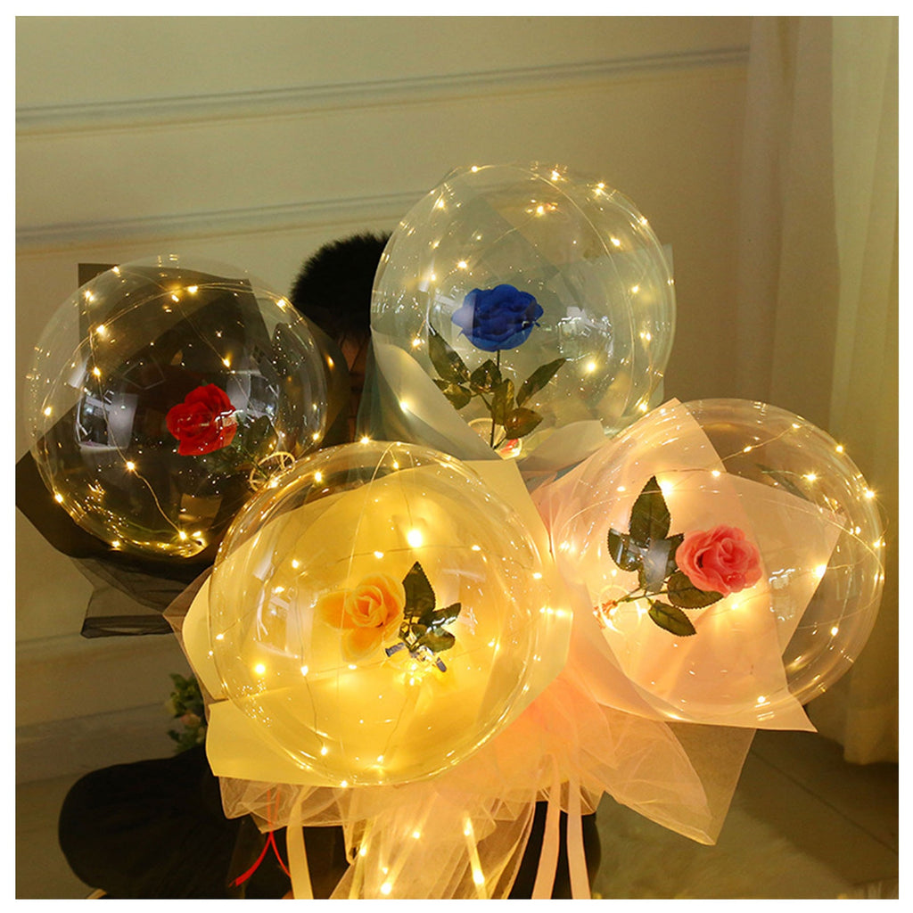 Transparent LED Light-Up Balloon with Rose