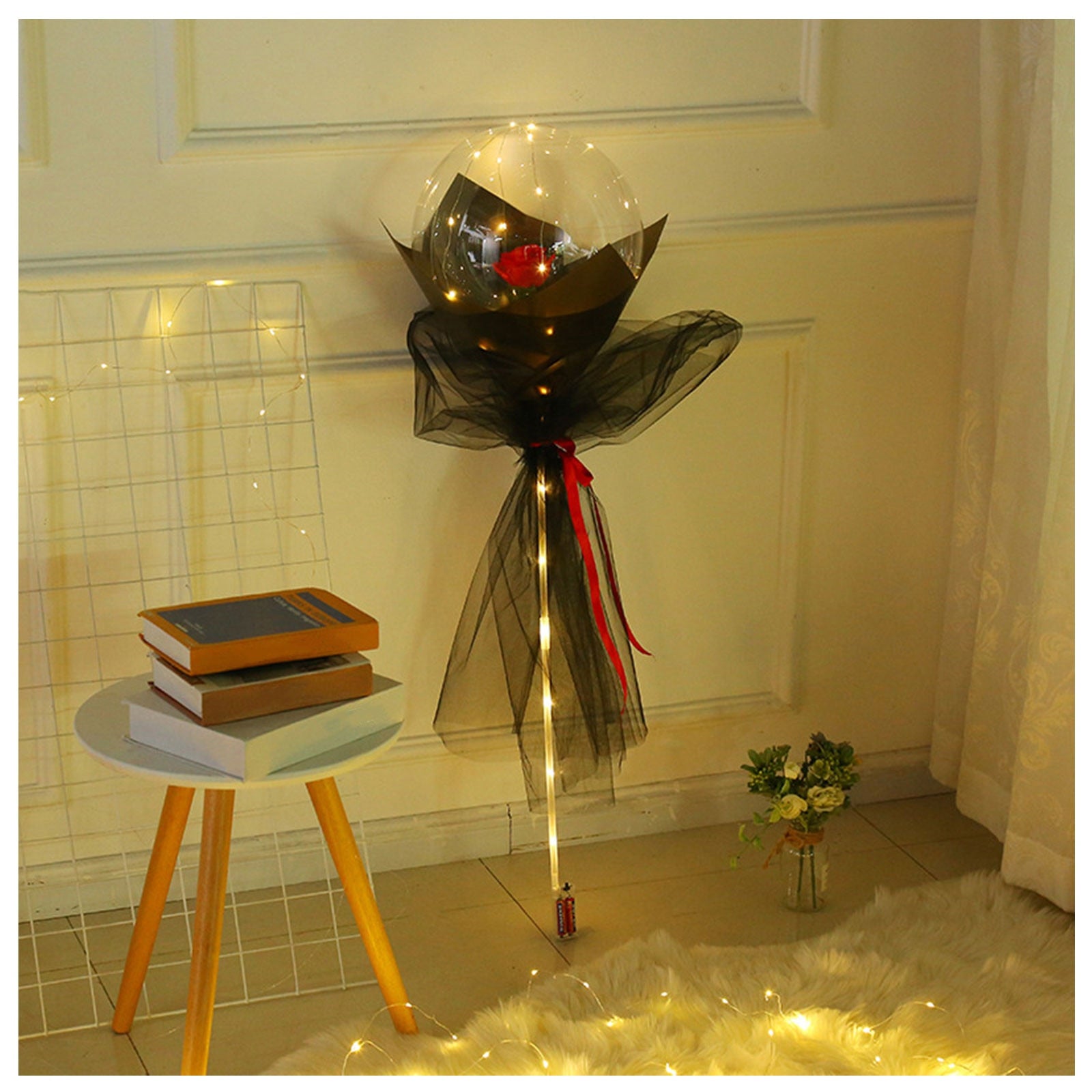Transparent LED Light-Up Balloon with Rose