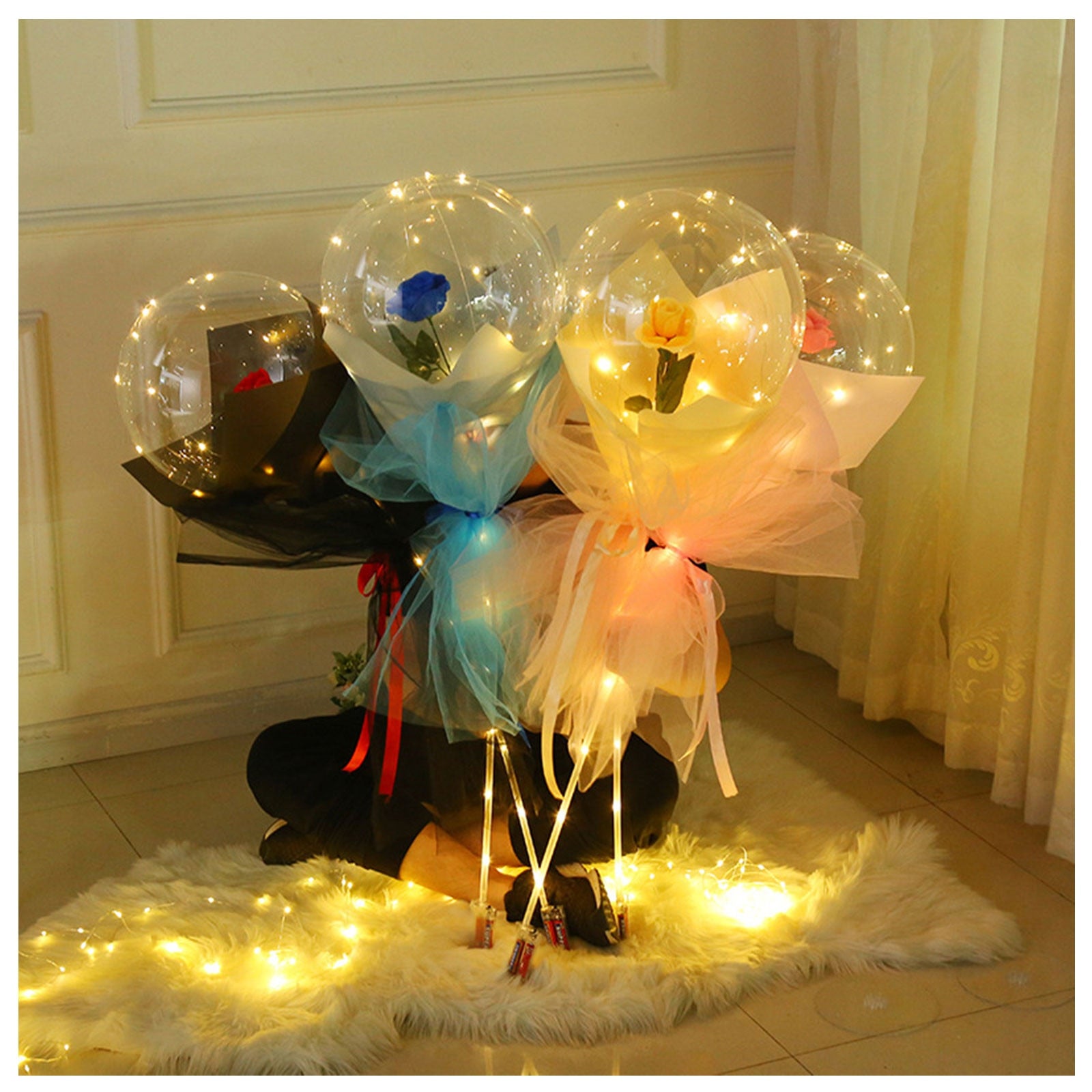 Transparent LED Light-Up Balloon with Rose