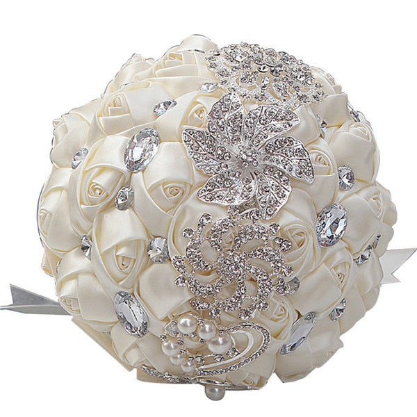 Premium Crystal & Satin Ribbon Wedding Bouquet