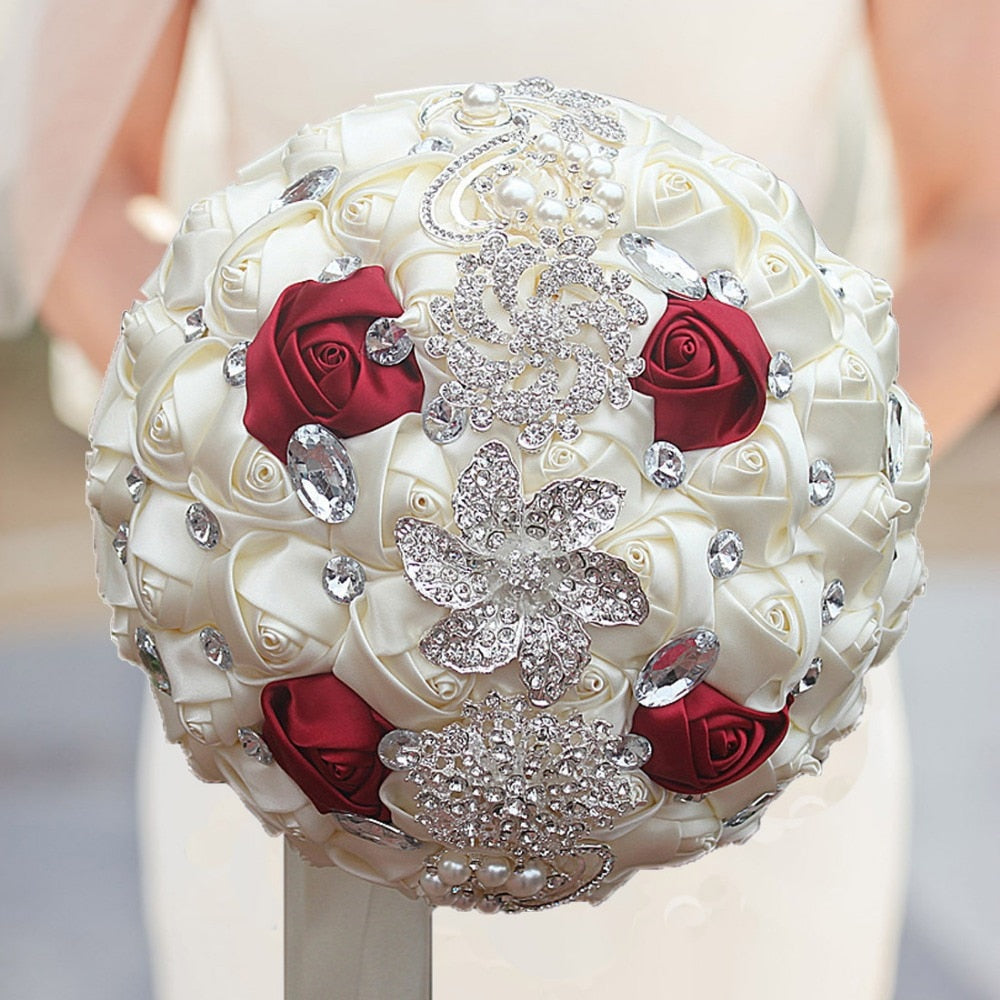 Premium Crystal & Satin Ribbon Wedding Bouquet