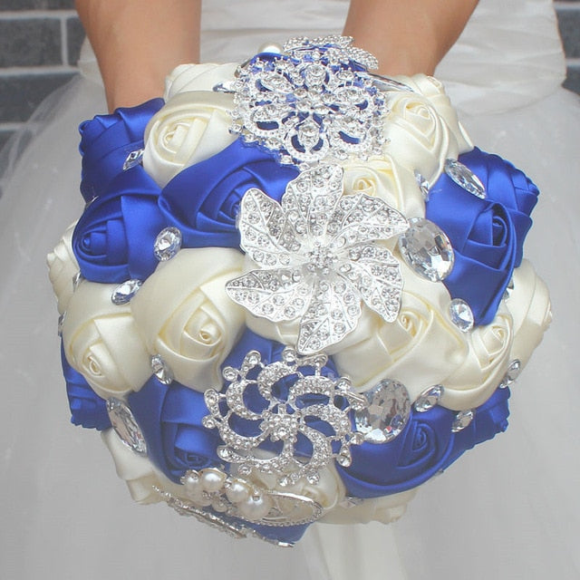 Premium Crystal & Satin Ribbon Wedding Bouquet