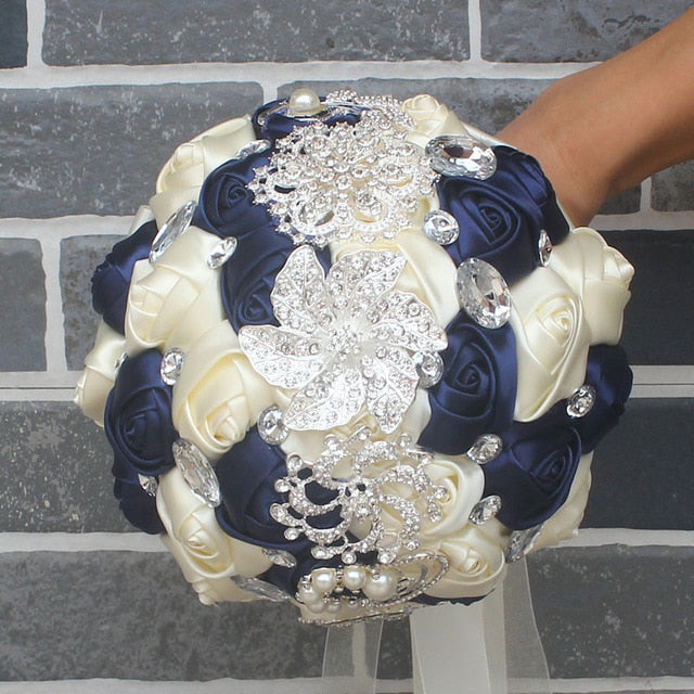 Premium Crystal & Satin Ribbon Wedding Bouquet