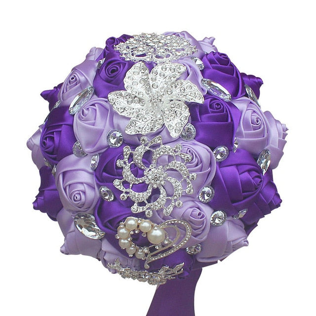 Premium Crystal & Satin Ribbon Wedding Bouquet