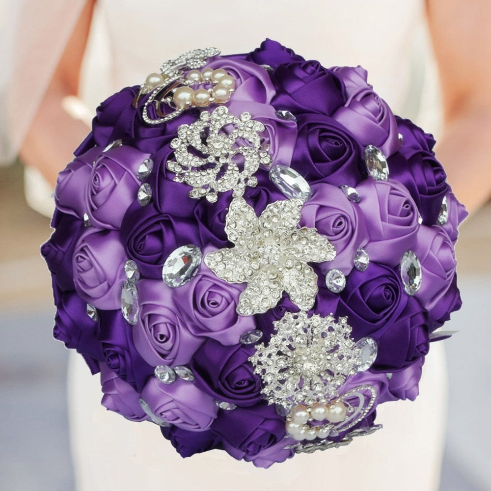 Premium Crystal & Satin Ribbon Wedding Bouquet