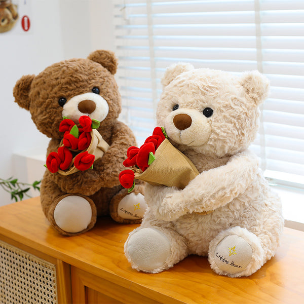 Cute Stuffed Bear Holding Roses Gift Toy