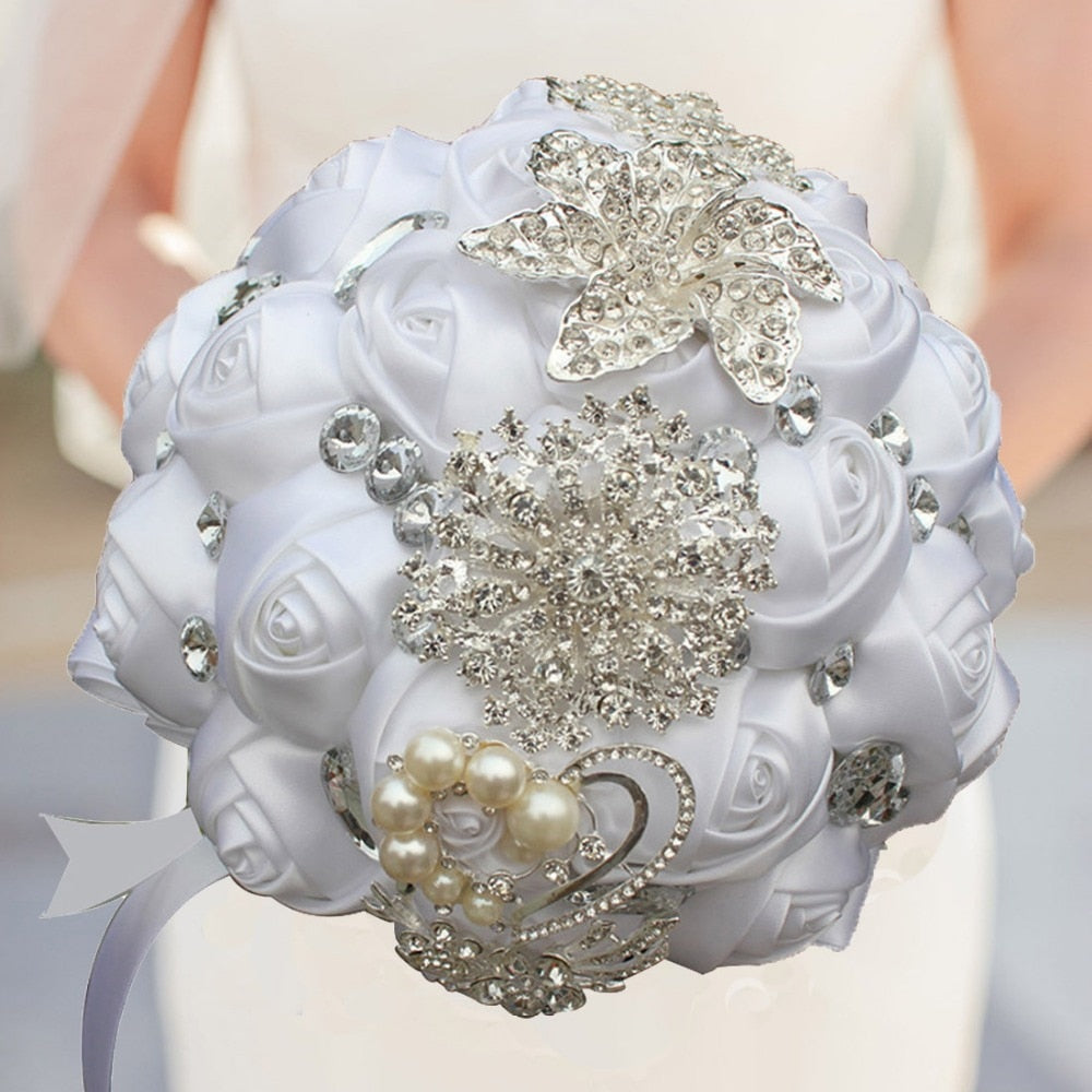 Premium Crystal & Satin Ribbon Wedding Bouquet