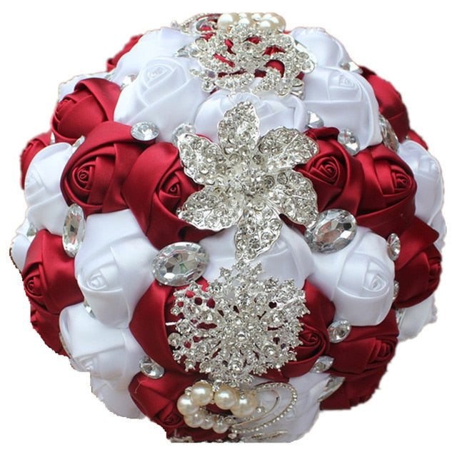 Premium Crystal & Satin Ribbon Wedding Bouquet