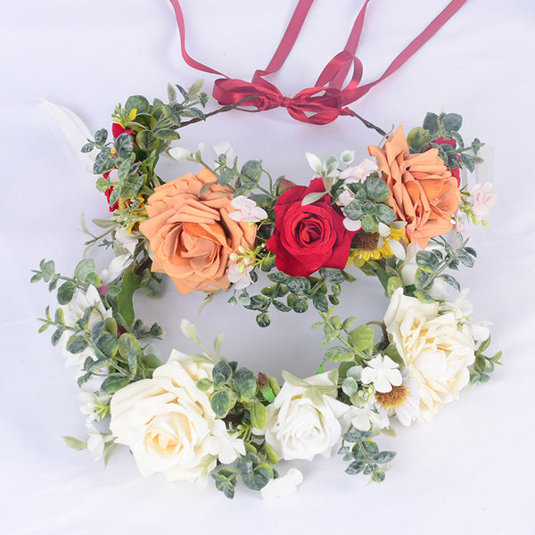 Artificial Rose Floral Crown - Adjustable Wreath
