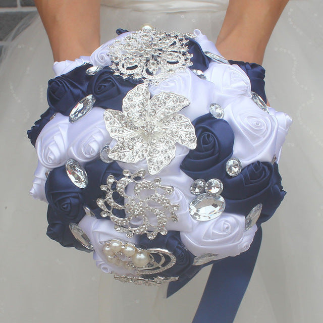 Premium Crystal & Satin Ribbon Wedding Bouquet