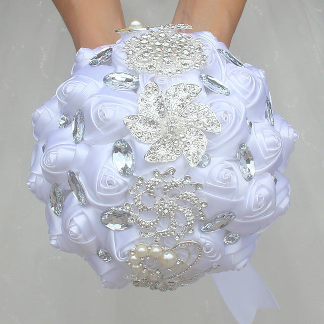 Premium Crystal & Satin Ribbon Wedding Bouquet