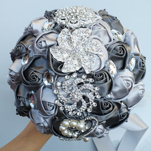 Premium Crystal & Satin Ribbon Wedding Bouquet