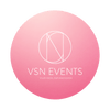 Pink circle with VSN Events logo and tagline on a white background